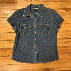 Vintage Y2K Faded Glory denim button up short sleeve top size M